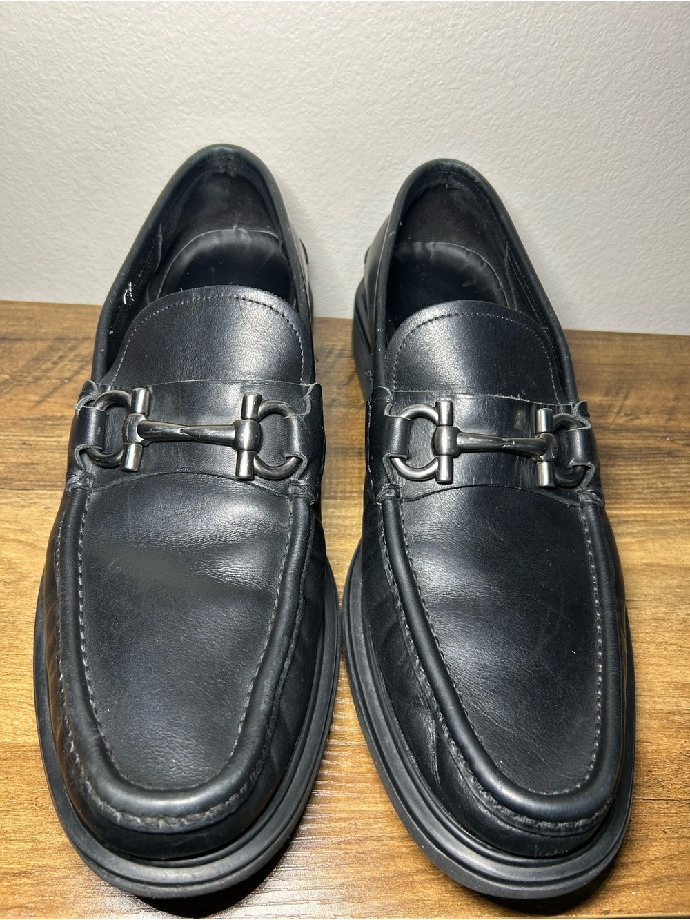 Salvatore Ferragamo Black Leather Horsebit Loafers